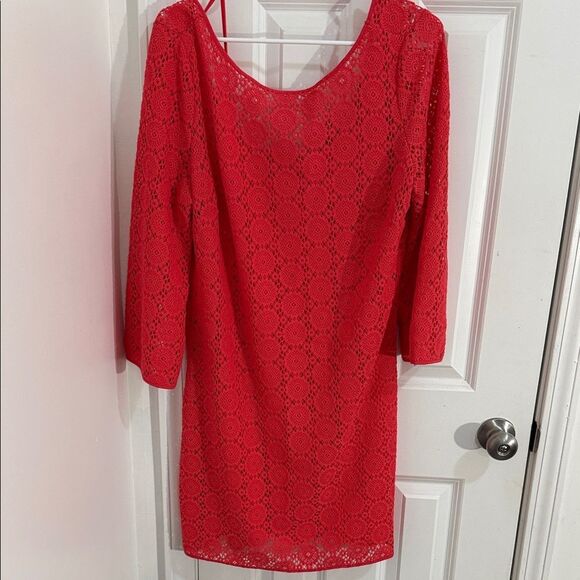 Lilly Pulitzer Vibrant Coral Lace Long Sleeve Dress Size XL - Picture 3 of 11